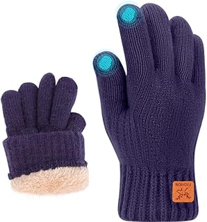 Fjquamitix Kids Winter Gloves Soft Warm Knit Glove Thermal Touch Screen Gloves with Fleece Lining for Children Ages 5-12 Outdoor Skiing Cycling Football Running