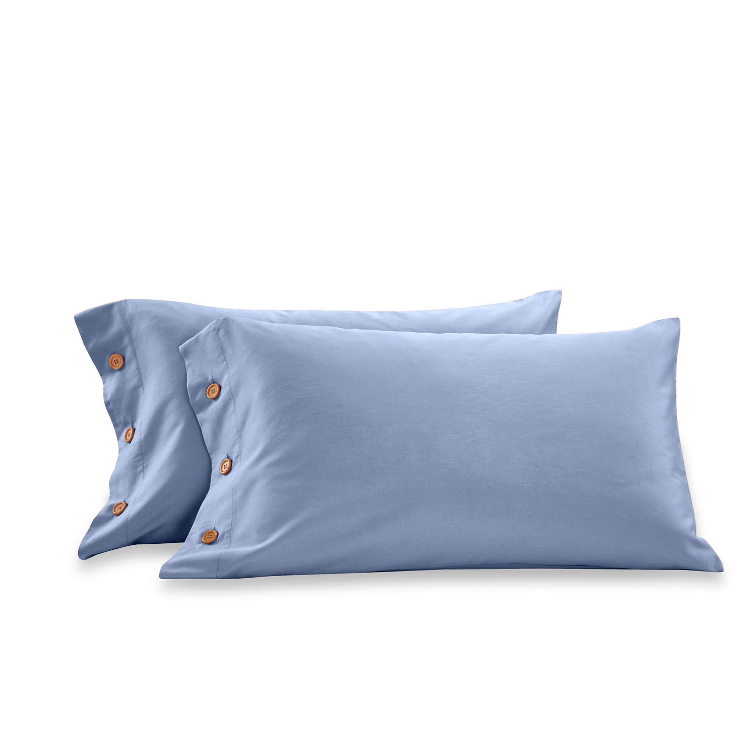600 Thread Count Cotton Pillowcase-100% Long Staple Cotton Standard Pillowcase Set of 2 ,Soft and Silky Bed Pillow Cover French Design Cotton Pillows for Sleeping (Light Blue, Queen)