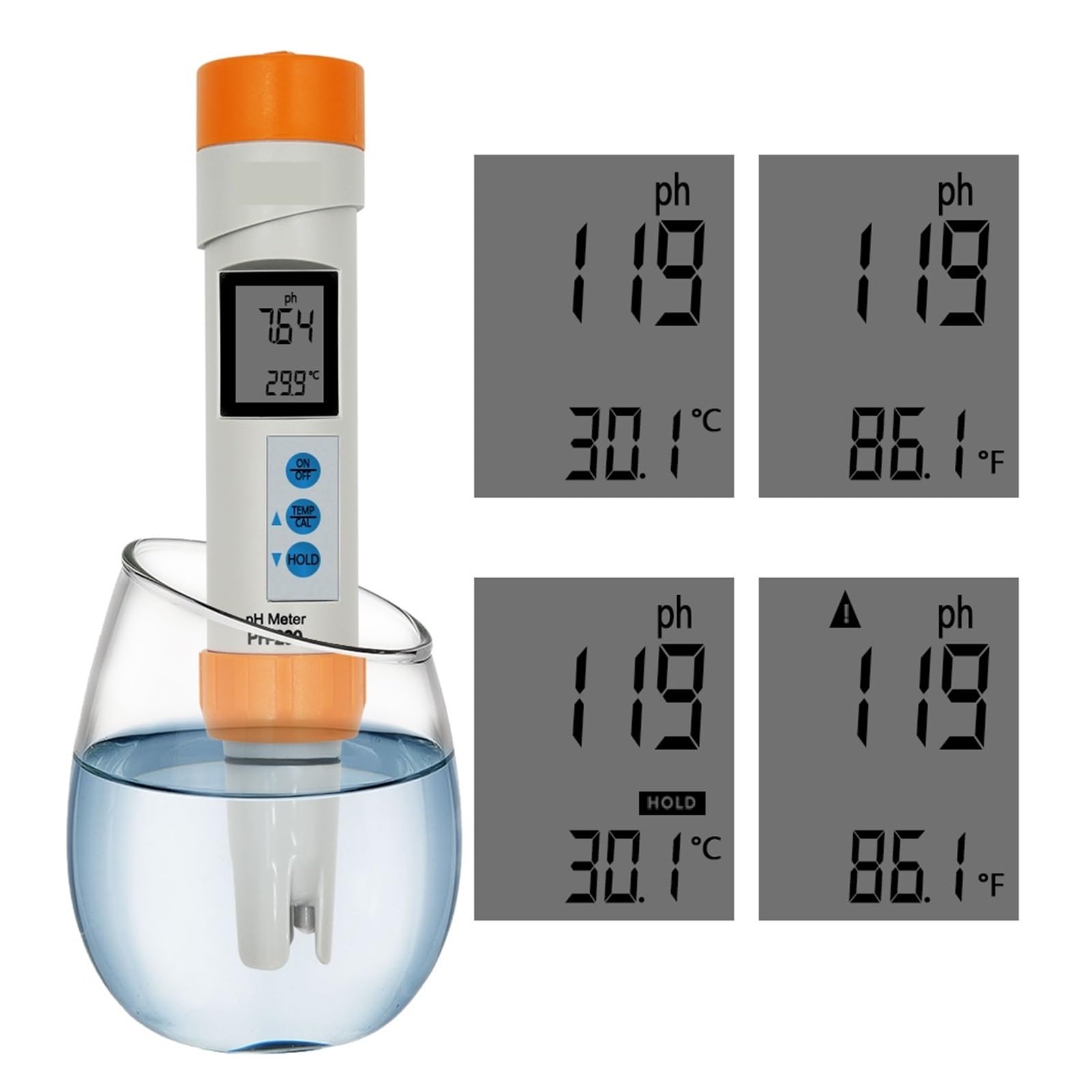 Medidor digital de temperatura con función calibración automática PH Calidad del agua Pen Tester MedicióN Precisa(Orange)