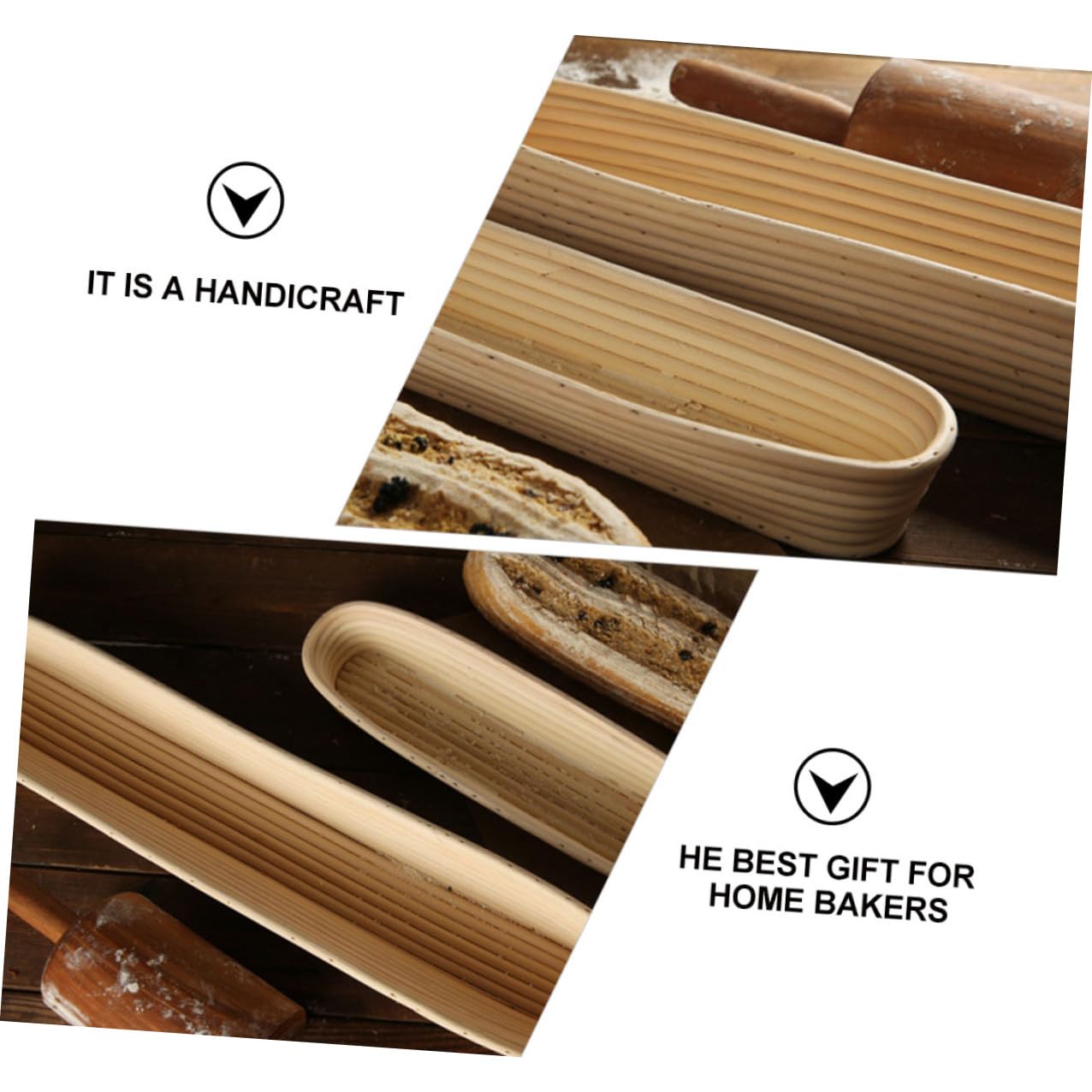 VANZACK Brotbackkorb Teiggärkorb aus Rattan mit Abnehmbarem Stoffeinsatz 34X10X55cm für Französisches Baguette und Heimbacken Zufällige Farbe Zufällige Farbe