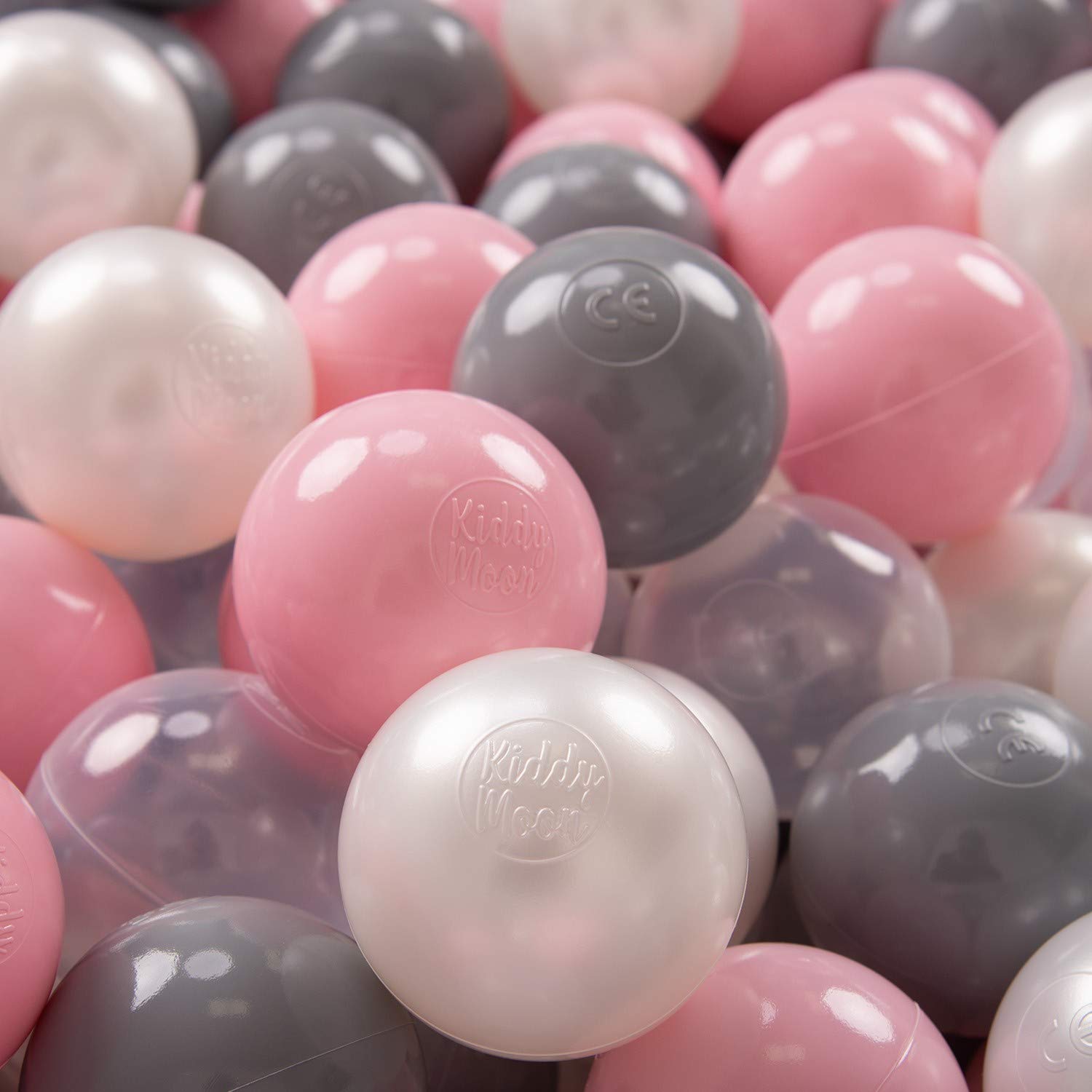 KiddyMoon Soft Plastic Play Balls 300 Balls/7Cm-2.75In Multi-Colour Made In EU, Pearl/Grey/Transparent/Light Pink — image 1