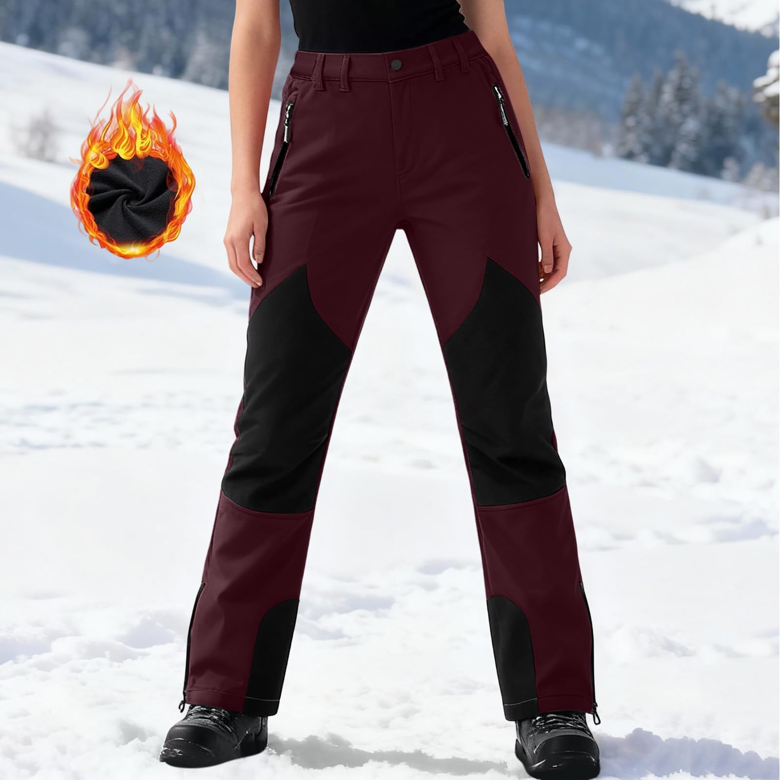 AACH Skihose Damen Warme Schneehose Winter Outdoor Skianzug Winddicht Wanderhose Fleece Gefütterte Funktionshose Wasserdicht Trekkinghose Mode Snowboardhose mit Taschen Softshellhose