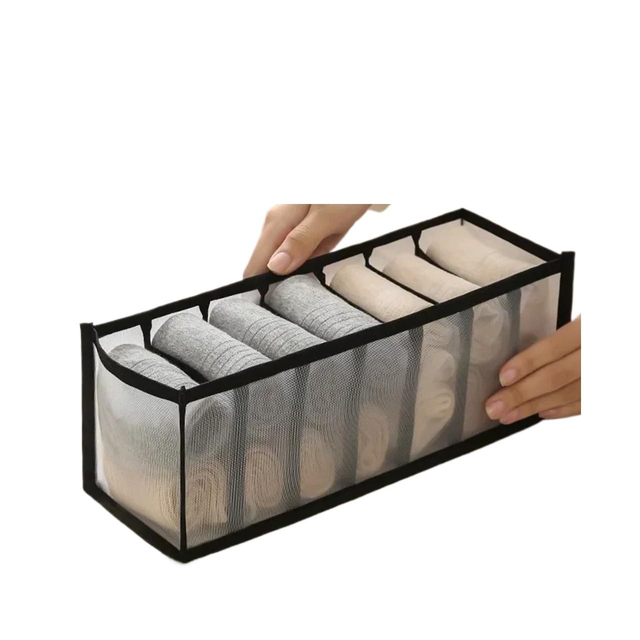 BAYNOPURIN Sock Storage Box Underwear Drawer Organizer Storage Box Foldable Closet Organizers Divider For Underpants Socks Bra Boxes(Black 7 grid)