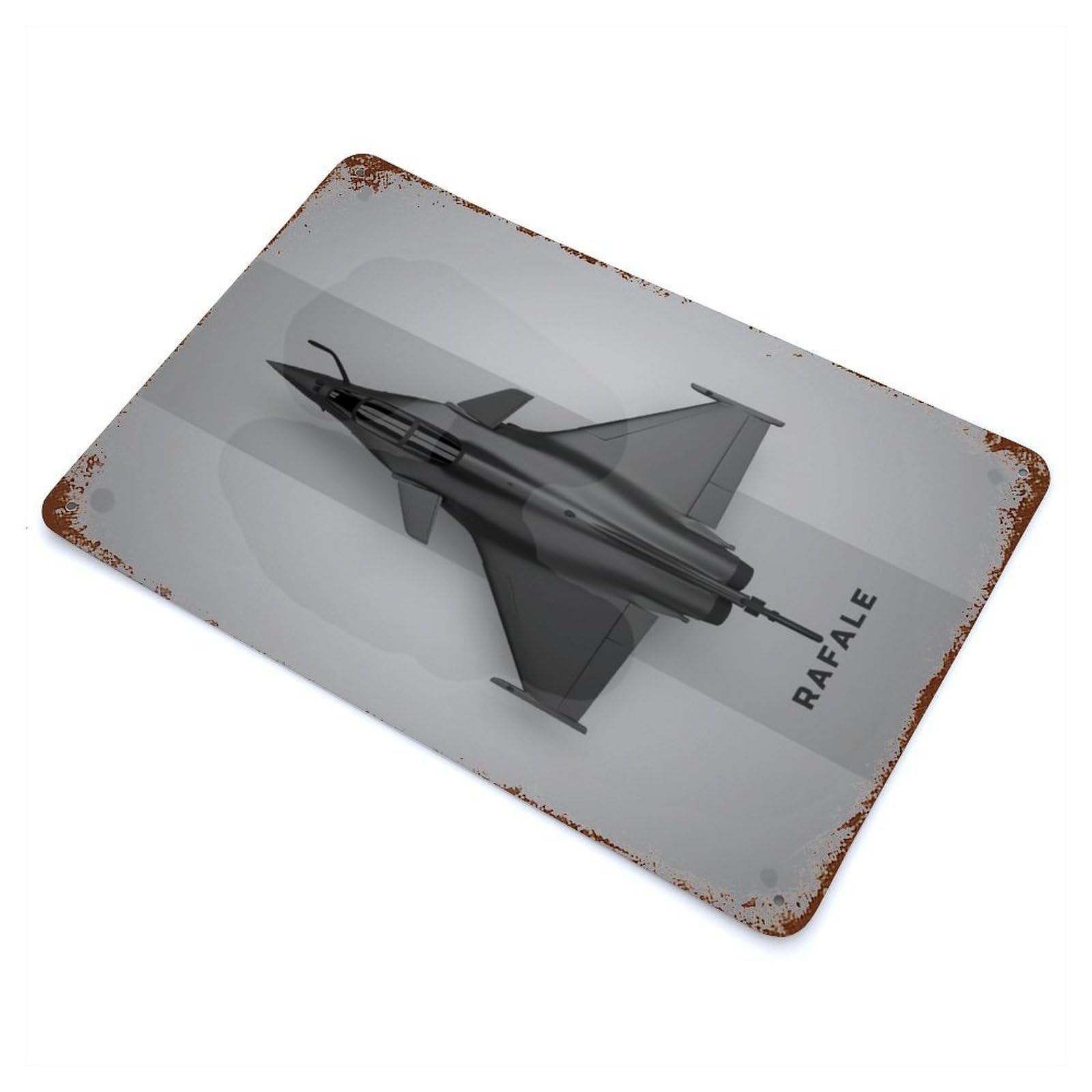 Vintage Rust Metal Sign with Dassault Rafale Jet Design 11.8"x7.9", for Patio, Garden Room And Bar Decor, Old School Wall Decor