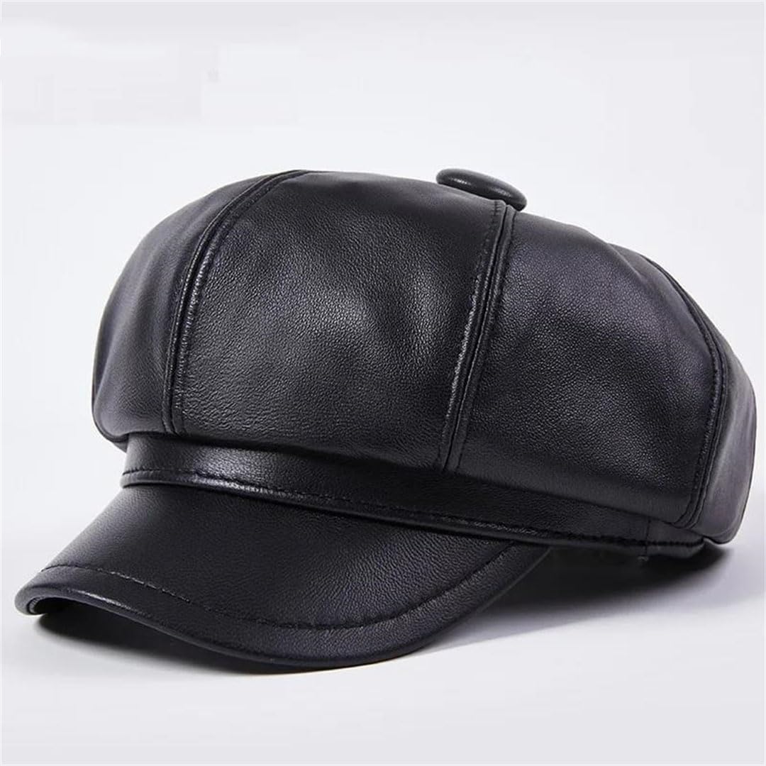 Gorra de piel auténtica para mujer, estilo vintage, de piel de oveja, estilo panadero, octogonal, para invierno