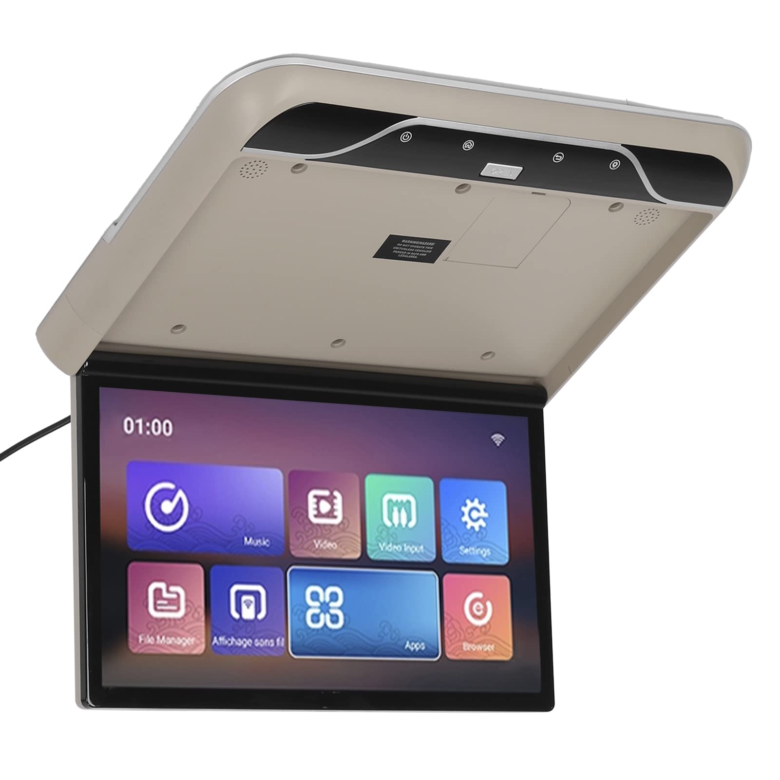 Monitor de Montaje en el Techo del Coche, Pantalla Abatible Montada en el Techo del Coche de 19 Pulgadas, Compatible con HDMI Y TV con Control Remoto Android 9.0(Beige)
