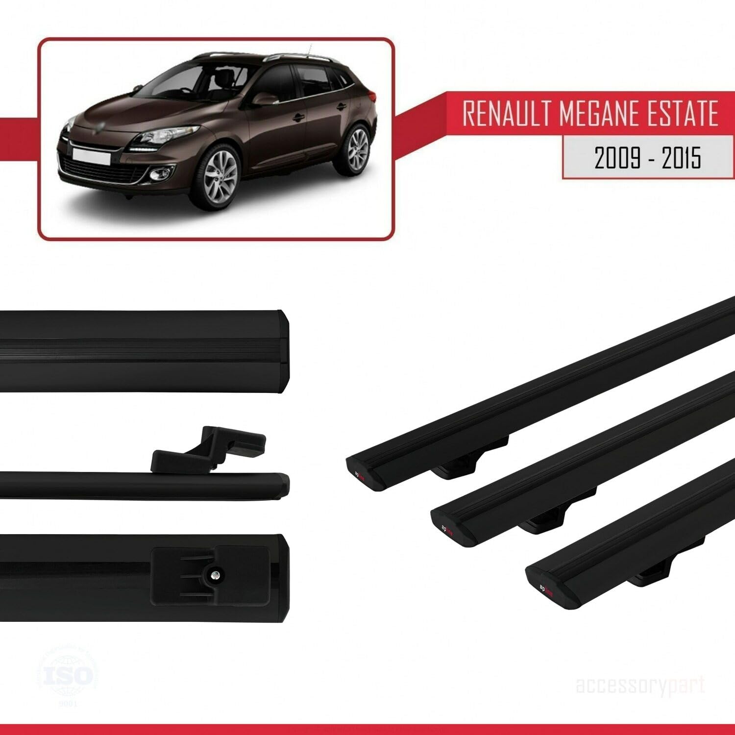 Kompatybilny z Renault Megane 3 ST 2009-2015 BASIC Model Aluminiowe poprzeczki dachowe Czarny 3 szt.