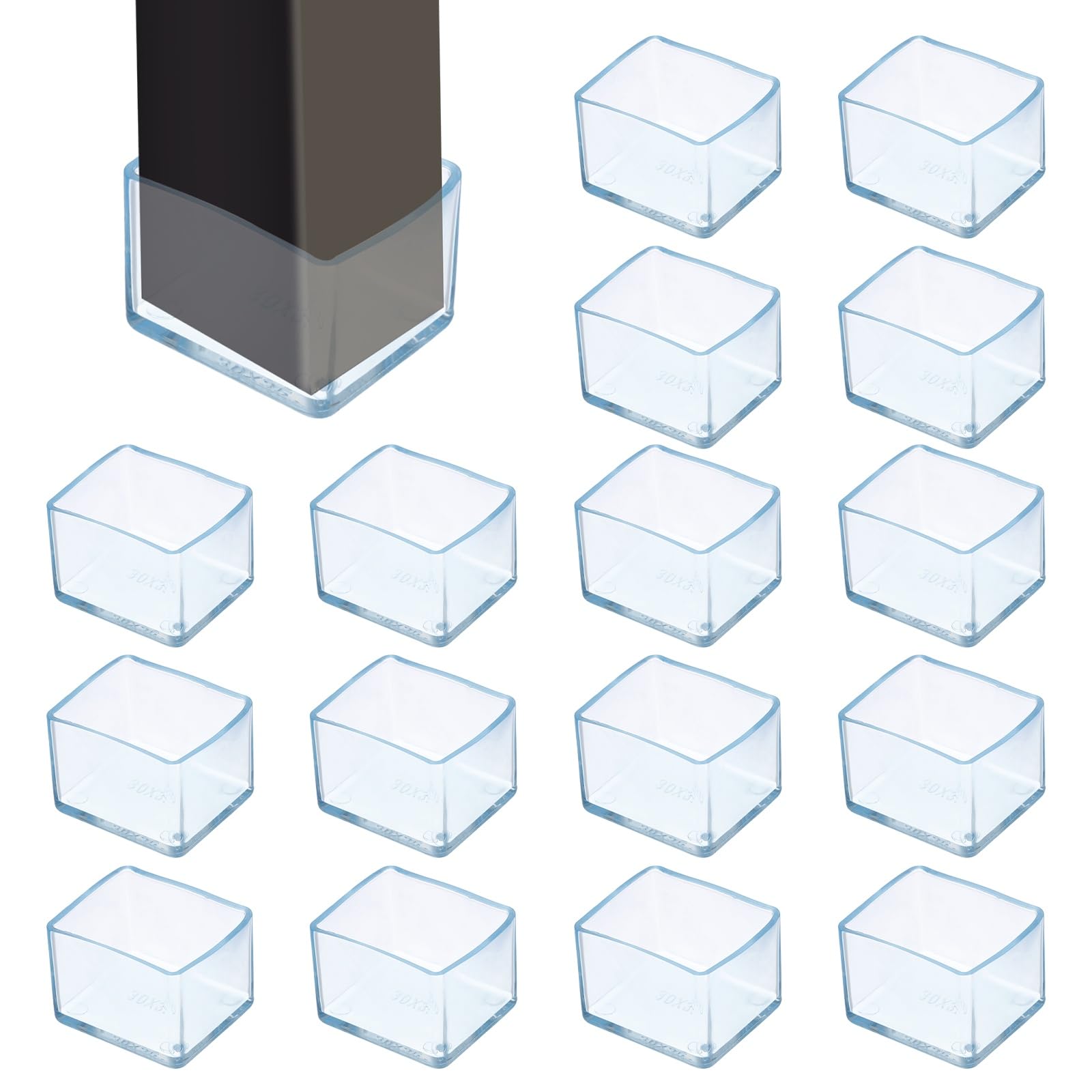 sourcing map 16Pcs Chair Leg Floor Protectors, 1.4 x 1.2 Inch Clear Chair Leg Caps, Rectangular Transparent Furniture Foot Covers Non-Slip Anti-Scratch for Floor, Hardwood, Tile Protection