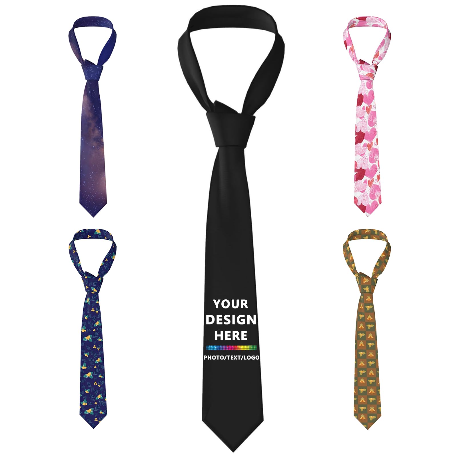 Custom Tie Personalized Men's Necktie Add Your Photo Logo Text Novelty Neckties Business Work Gift for Dad Husband Boyfriend