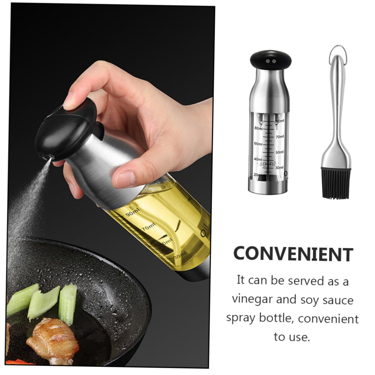 Aceitera de Acero Inoxidable con Pulverizador y Cepillo para Aceite y Vinagre Dispensador Práctico para Cocina Restaurante y Barbacoas Seguro y Duradero