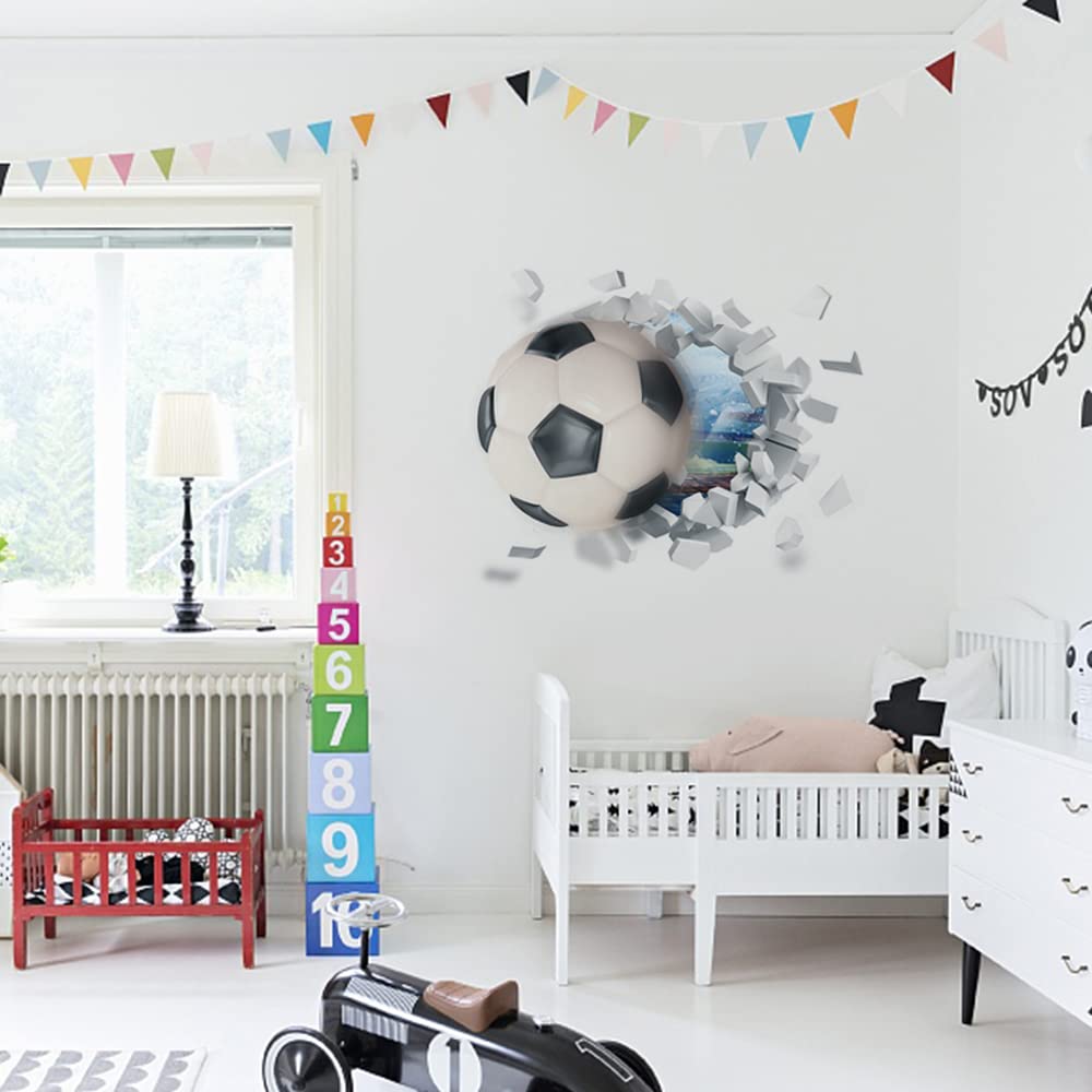 YunBey Stickers Muraux Football, 3D Autocollant Mural pour Chambre Garçon, Poster Football en Vinyle Decoration pour Chambre de Bébé, Salon, Couloir