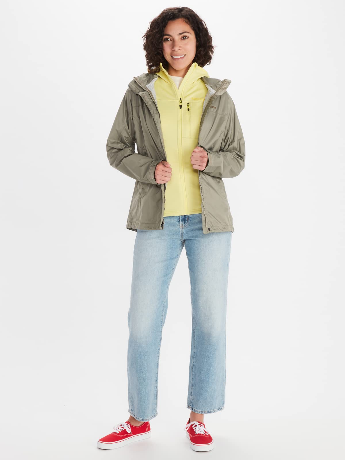 Marmot Wodoodporna kurtka przeciwdeszczowa, oddychający płaszcz przeciwdeszczowy z kapturem, lekka wiatrówka hardshell na wędrówki Kobiety Wm's PreCip Eco Jacket