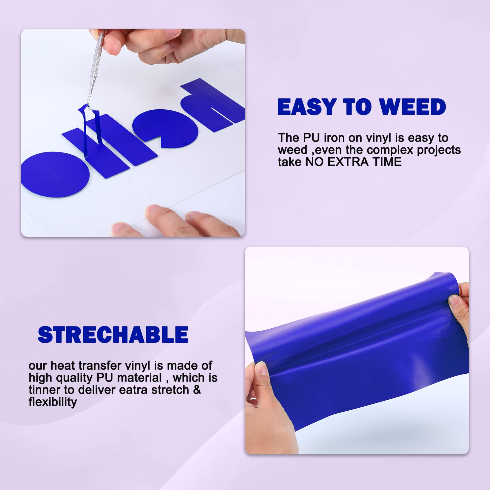 XSEINO Rollo de vinilo de transferencia de calor, rollo de vinilo HTV de poliuretano de 12 pulgadas x 100 pies con teflón para camisas, rollo de vinilo RoyalBlue para Cricut y Cameo, fácil de cortar y