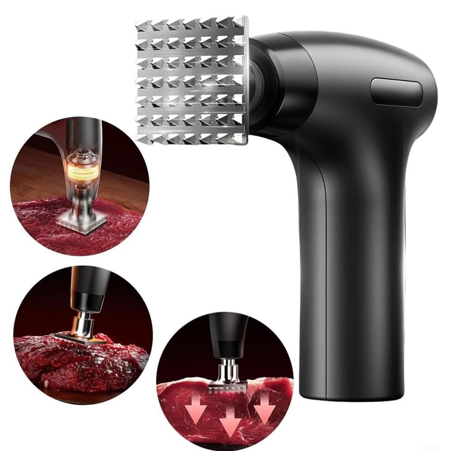 Utensile portatile per intenerimento della carne, macchina ricaricabile per intenerimento di manzo e pollo, 49 borchie prismatiche, regolabile a 5 velocità, gadget da cucina portatile in acciaio