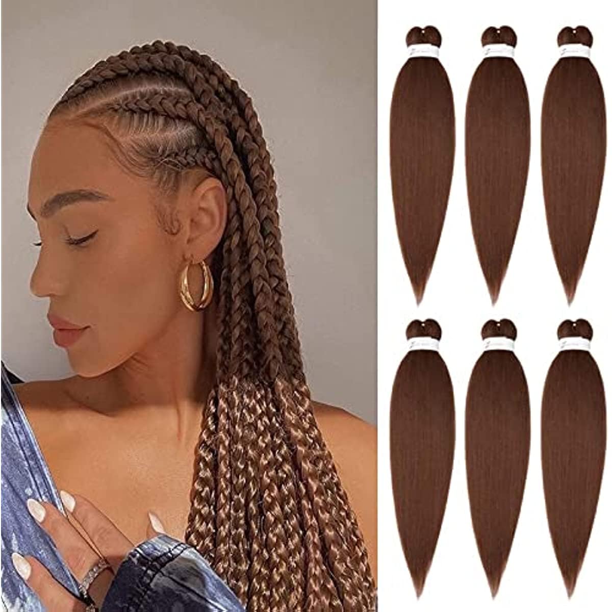66 cm Pre-Stretched Braiding Hair, 6 Packs Easy Crochet Braids Hair, Hot Water Setting Professional Soft Yaki Texture Crochet Braids Extension (30#)