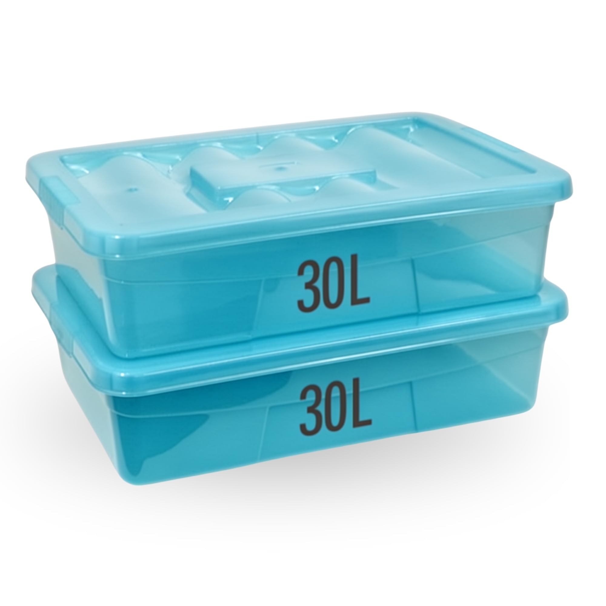 SIDSONS 2x 30L Underbed Plastic Storage Boxes with Clip Lock Lids - Blue Underbed Protective Storage Box -Multipurpose Organizer for Home, Office Accessories