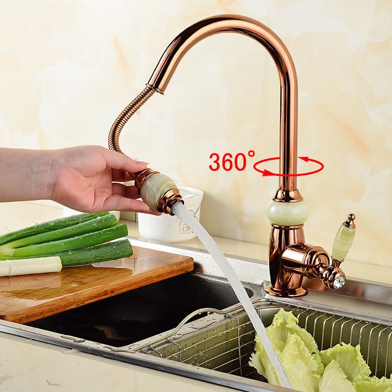 Mitigeur évier cuisine mitigeur eau chaude et froide pivotant or rose - 4