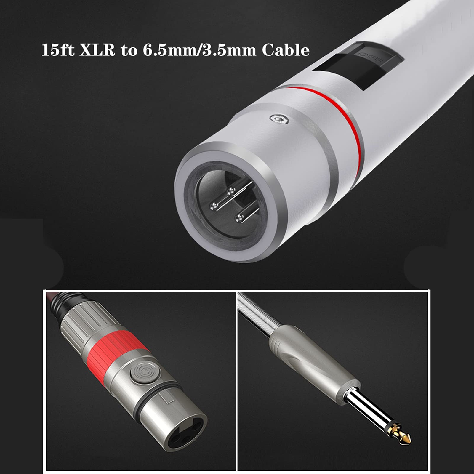 Profesjonalny dynamiczny mikrofon wokalny Cardioid Point Pickup metalowy ręczny mikrofon do karaoke mikrofon przewodowy z kablem XLR do 6,5 mm / 3,5 mm, srebrny zestaw mikrofonów