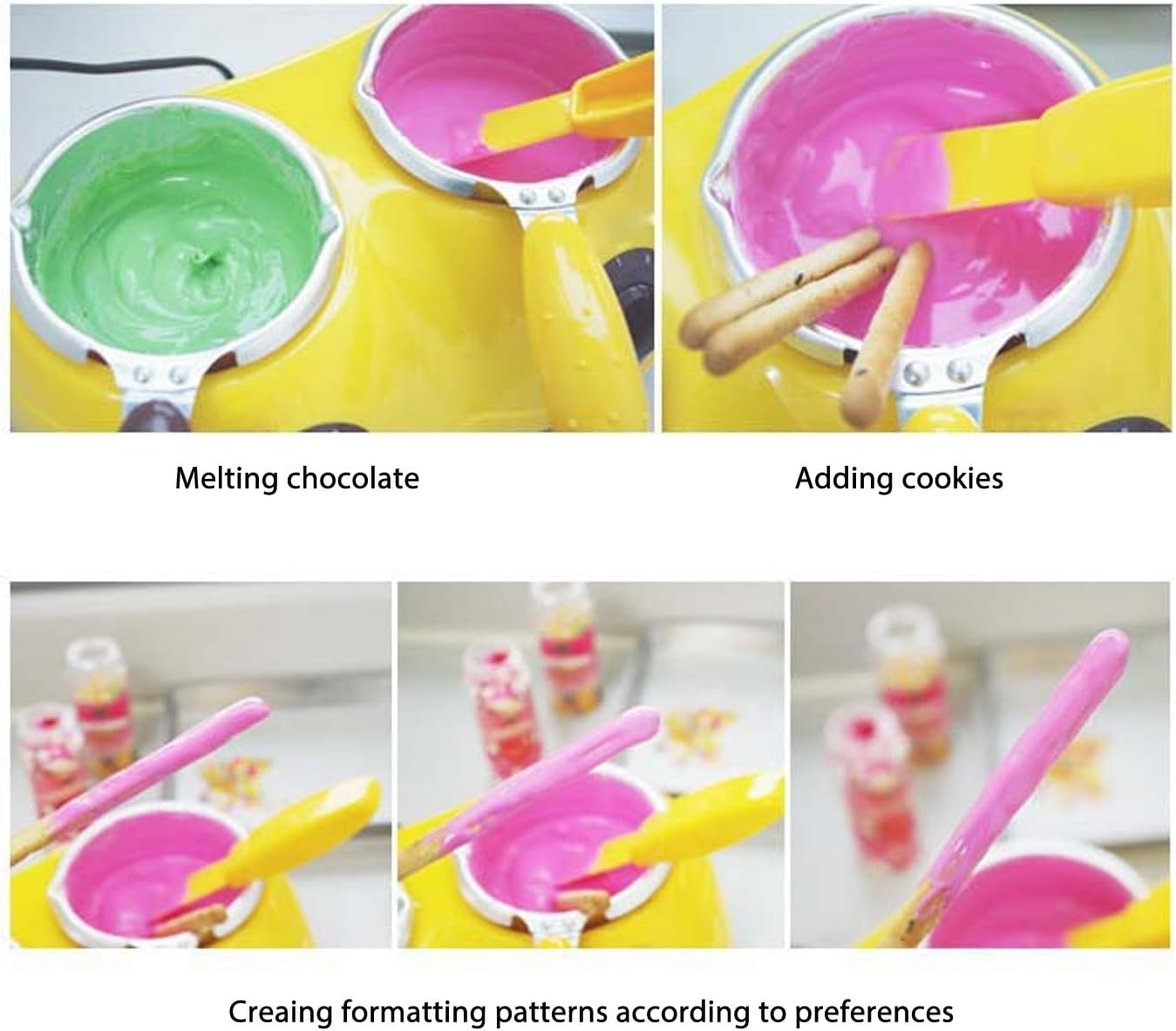 Eujgoov Chocolate Melting Pot Electric Chocolate Fondue Melting Machine Chocolate Pot with Double Pot Kitchen Tool (Roseate)