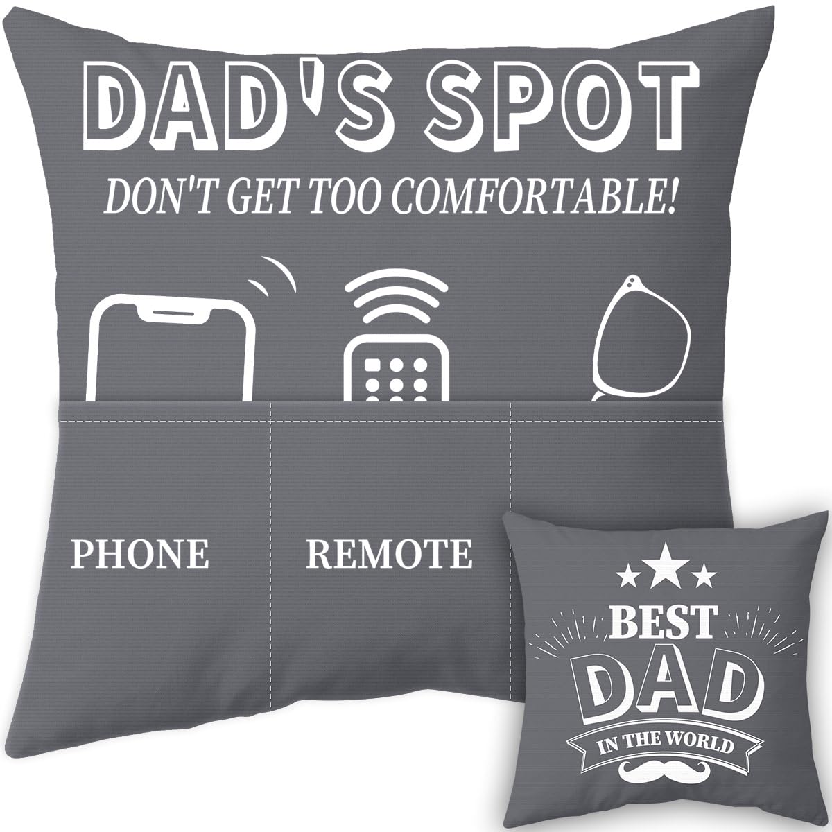 Anicy Personalised Gift for Dad - Grey Cushion Covers 45x45, Dad Gifts from Daughter Son, Cushion Covers with Pockets, Gift Under 10 Pounds for Birthday Fathers Day Christmas โ image 1