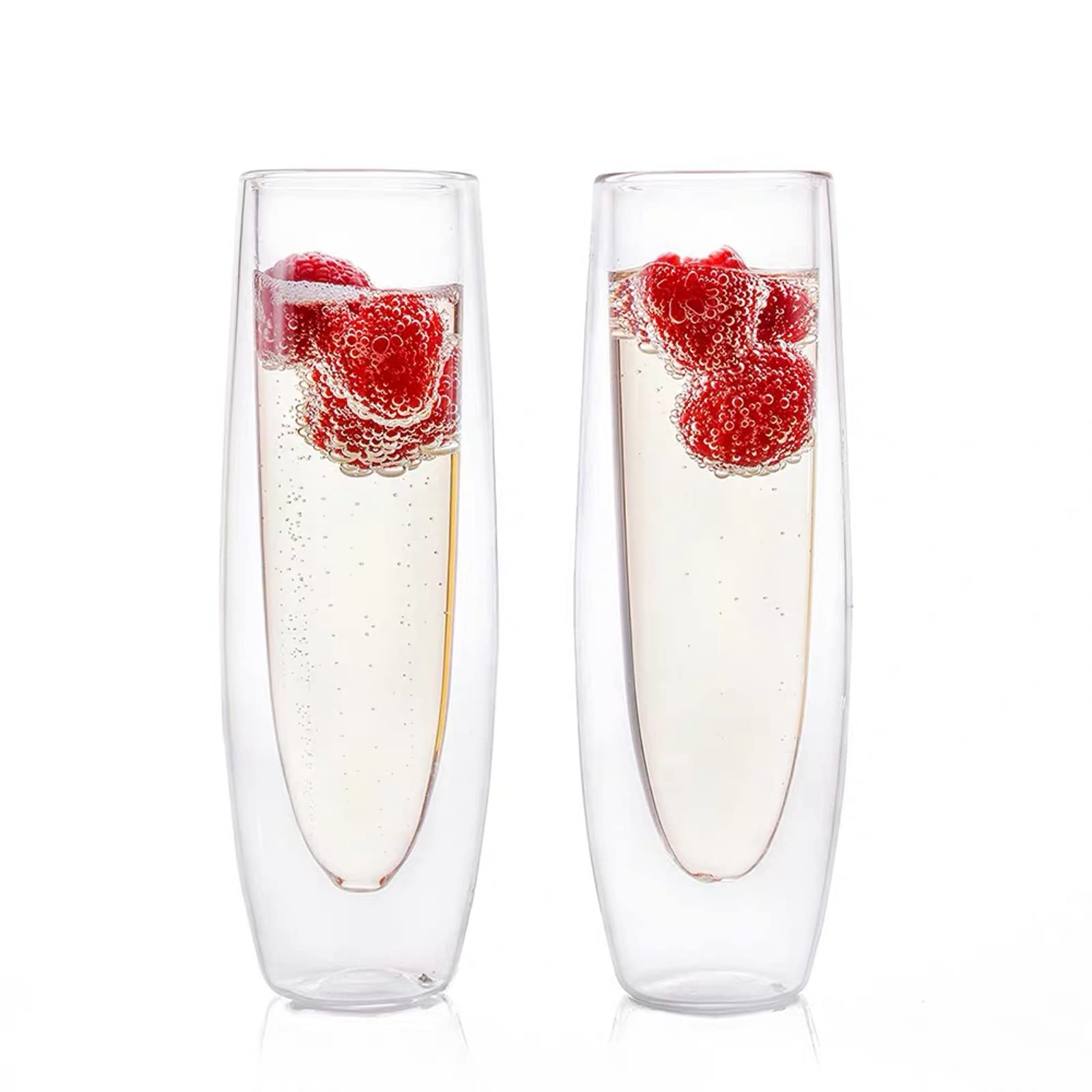 2pcs Double Wall Glass Champagne Glasses, Elegant and Insulated Stemless Sparkling Wine Flutes for Party and Special Occasions150ml (16.3×4.8cm)