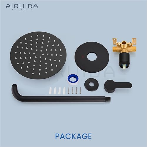 Miniatura 9 de Airuida Juego completo de grifo de ducha con cabezal de ducha, válvula de ducha de una sola función y kit de molduras, cabezal de ducha redondo