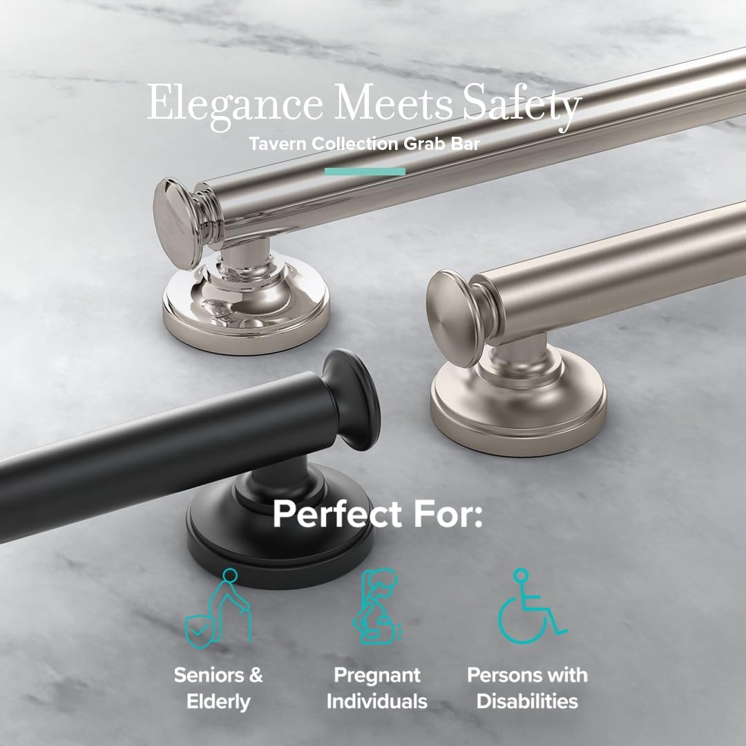 Gatco 642MX Tavern 24" L Grab Bar, Matte Black/ADA Compliant Stainless Steel Safety Grab Bar for Bathroom