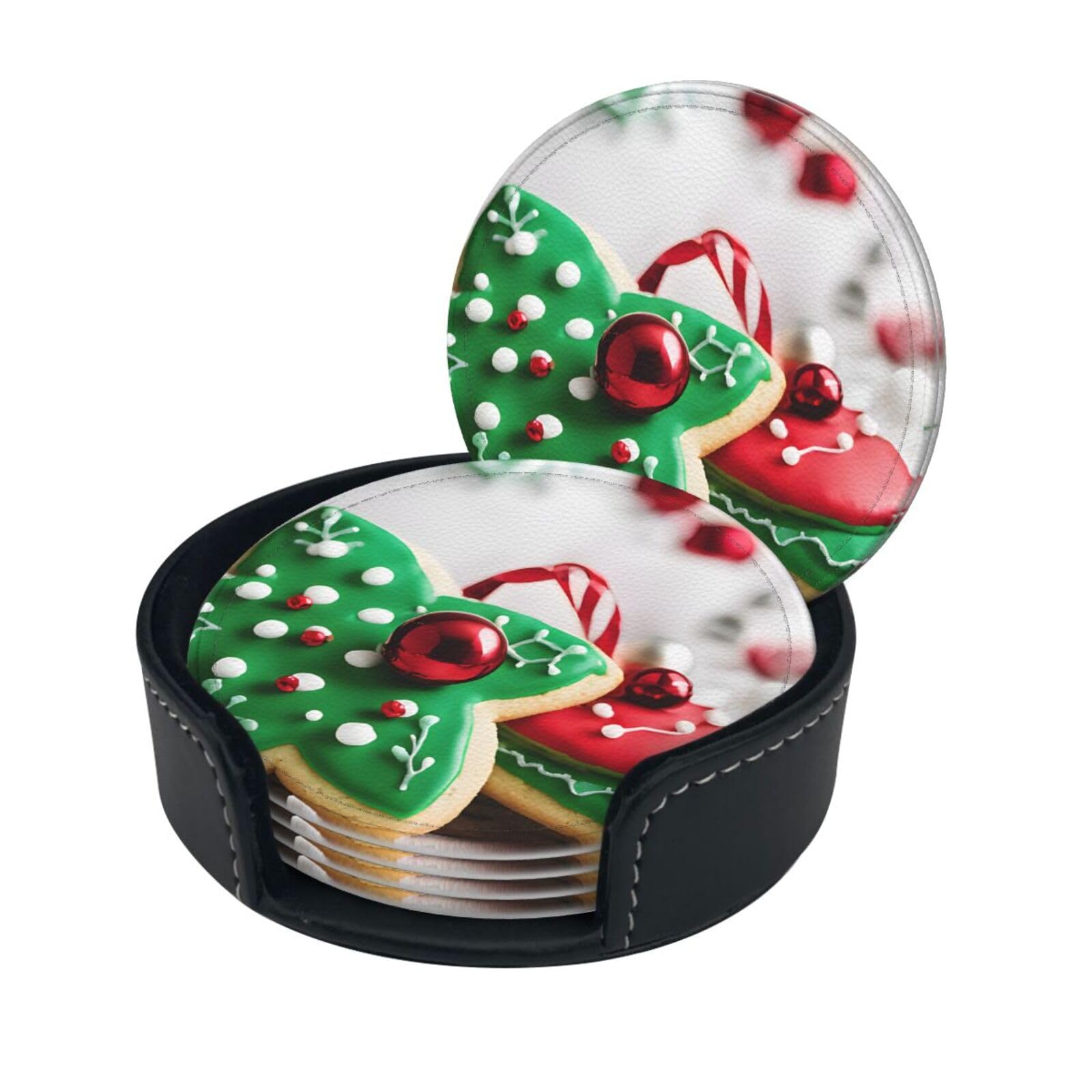 Gingerbread Man Candy Printed Leather Coasters (6-Pack) - Heat Resistant Drinks Cup Mat Pad for Home and Office Decor