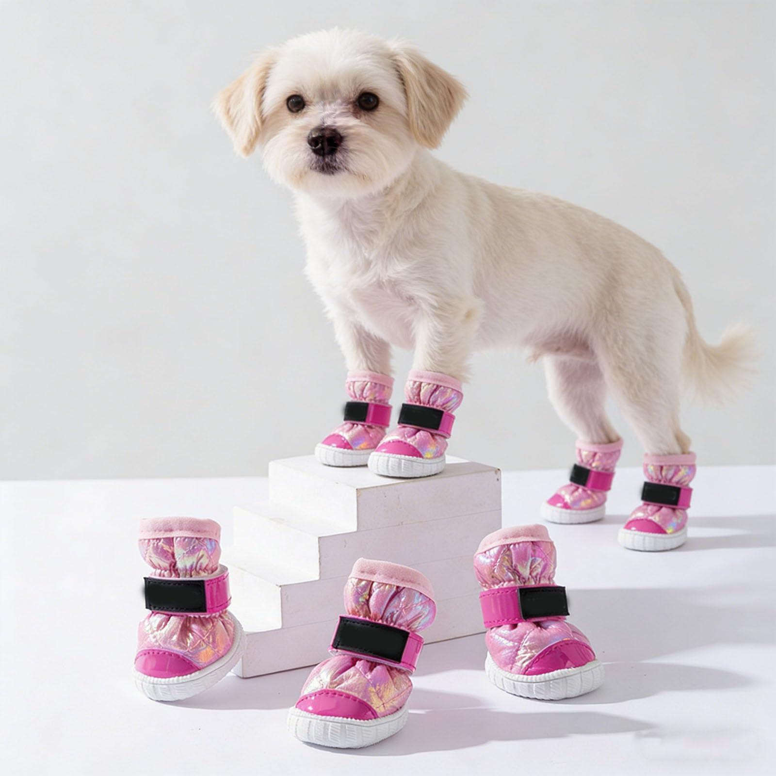 wasserdichte Schuhe Für Kleine Und Mittelgroße Hunde, Winter-Hundeschuhe Und Pfotenschutz Mit Rutschfester Sohle Für Schnee, Heißen Asphalt Und Spaziergänge Im Freien,Rosa,M