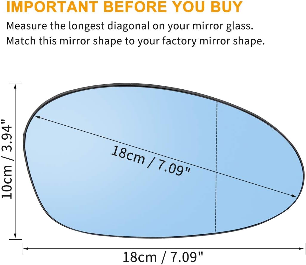 X AUTOHAUX 1 Pair Car Side Mirror Glass with Backing Plate Heated Blue Tinted Glass for BMW E86 E88 E90 E91 E92 E93 325i 328i 328xi 335i 335xi 330i 330xi