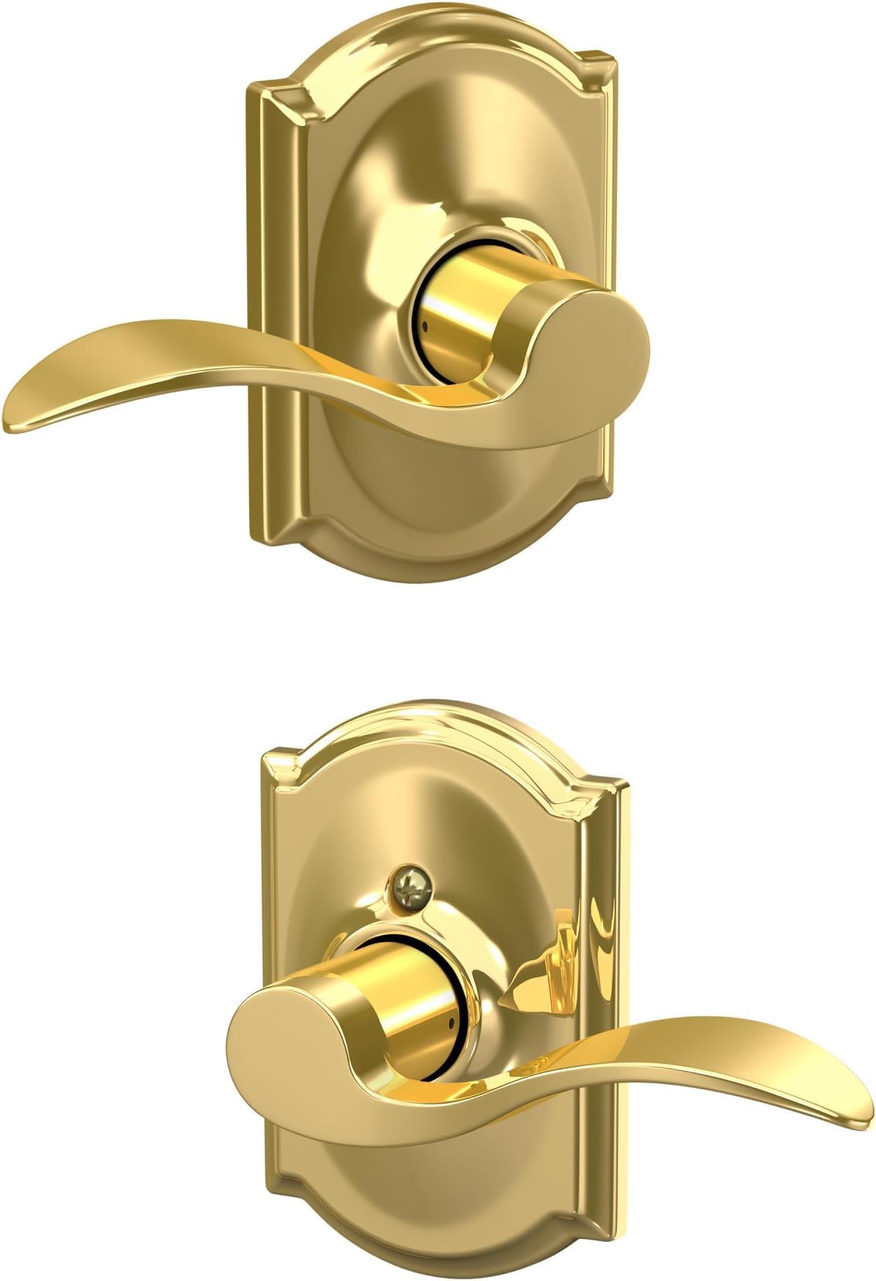 Schlage Accent Lever with Camelot Trim Hall and Closet Lock in Bright Brass - F10 Acc 605 CAM (Pack of 8)