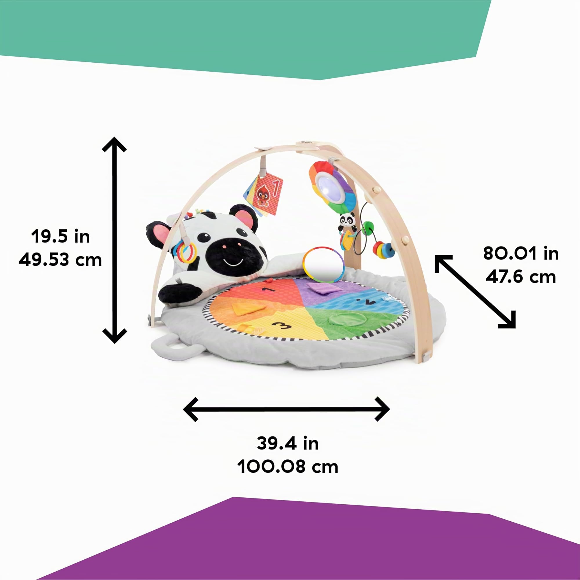 Baby Einstein Palestrina in peluche Zen’s Activity Milestones, con barra in legno, per neonati e bimbi, 0-12 mesi, lavabile in lavatrice