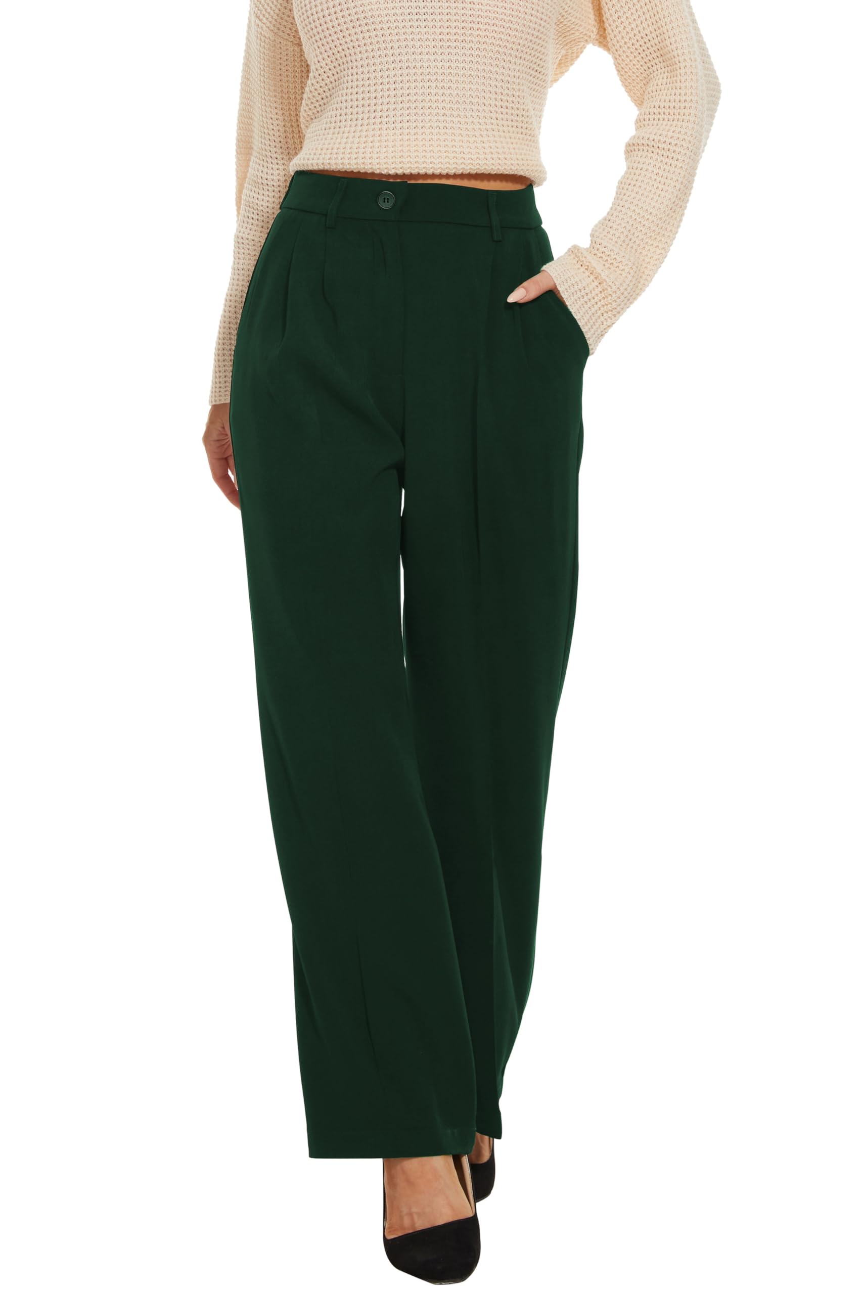 FUNYYZO Wide Leg Pants Women's High Elastic Waisted in The Back Business Work Trousers Long Straight Suit Pants — view 40