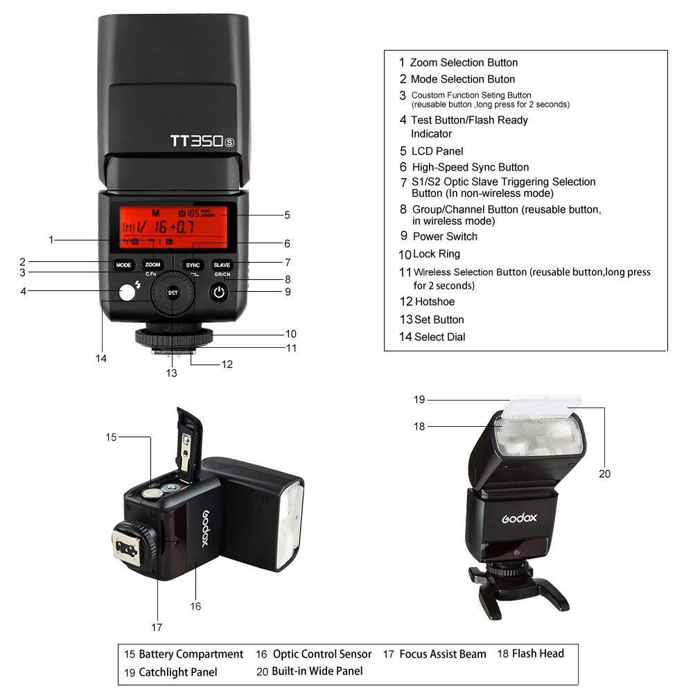 Godox TT350s 2.4G HSS 1 / 8000s TTL II GN60 Flash Speedlite for Sony A7R A7S A7RII A7S A7RII A6300 A6000 DSLR Camera