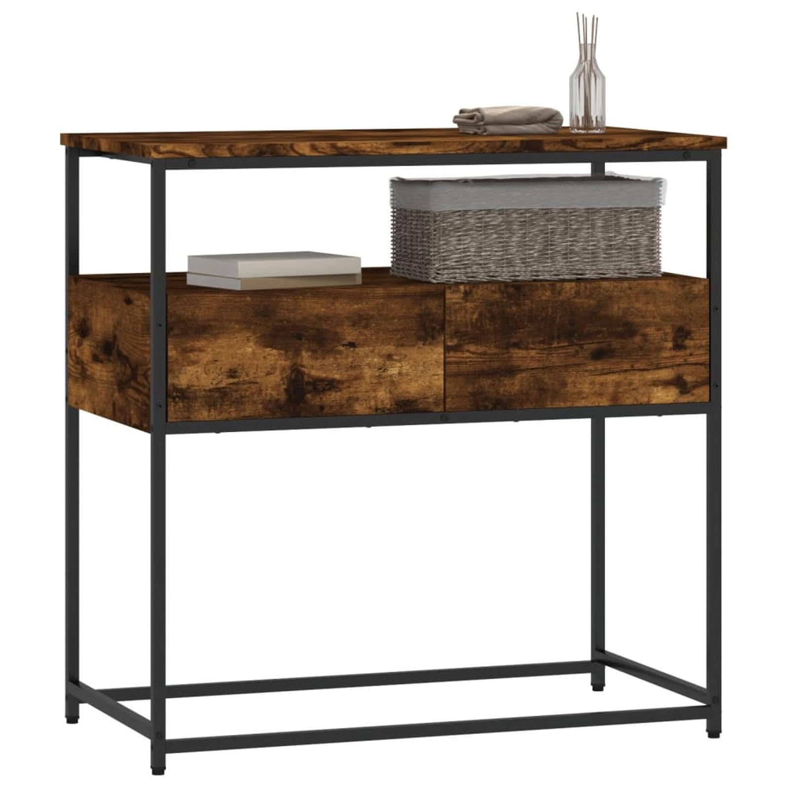 Tidyard Table Console chêne fumé 75x40x75 cm Bois d'ingénierie, Table de Bout de Canapé, Meuble d’entrée pour Salon, Entrée, Couloir, Salle à Manger