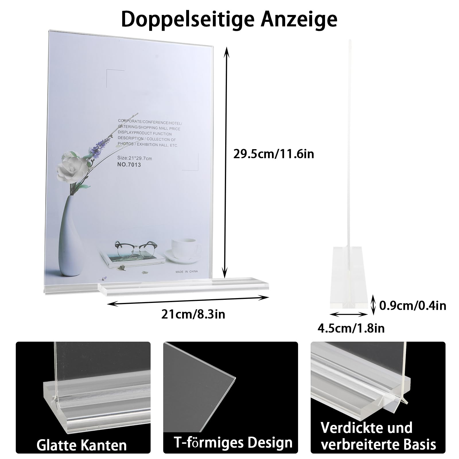 8 sztuk ukośnych stojaków A4 w kształcie litery T, uchwyty na karty menu, przezroczyste, akrylowe, z podstawką cokołową, do zdjęć, biura, restauracji, kawiarni, sklepu, reklamy, 8 sztuk