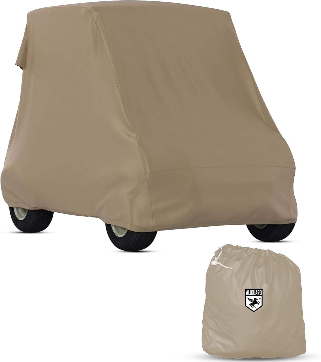 AllGuard Weatherproof Golf Cart Cover, Heavy Duty Polyester, Protects from Rain, Sun, UV & More - Tan (Fits Length: 86" - 106")
