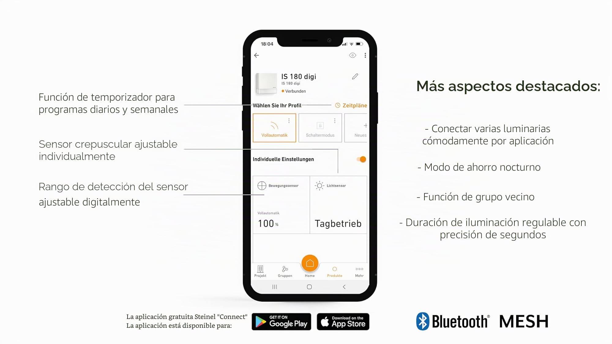 Steinel IS 180 Digi Sensor de movimiento, en color blanco, con detección de 180°, alcance de 8 metros y conexión Bluetooth Mesh inteligente a través de una aplicación