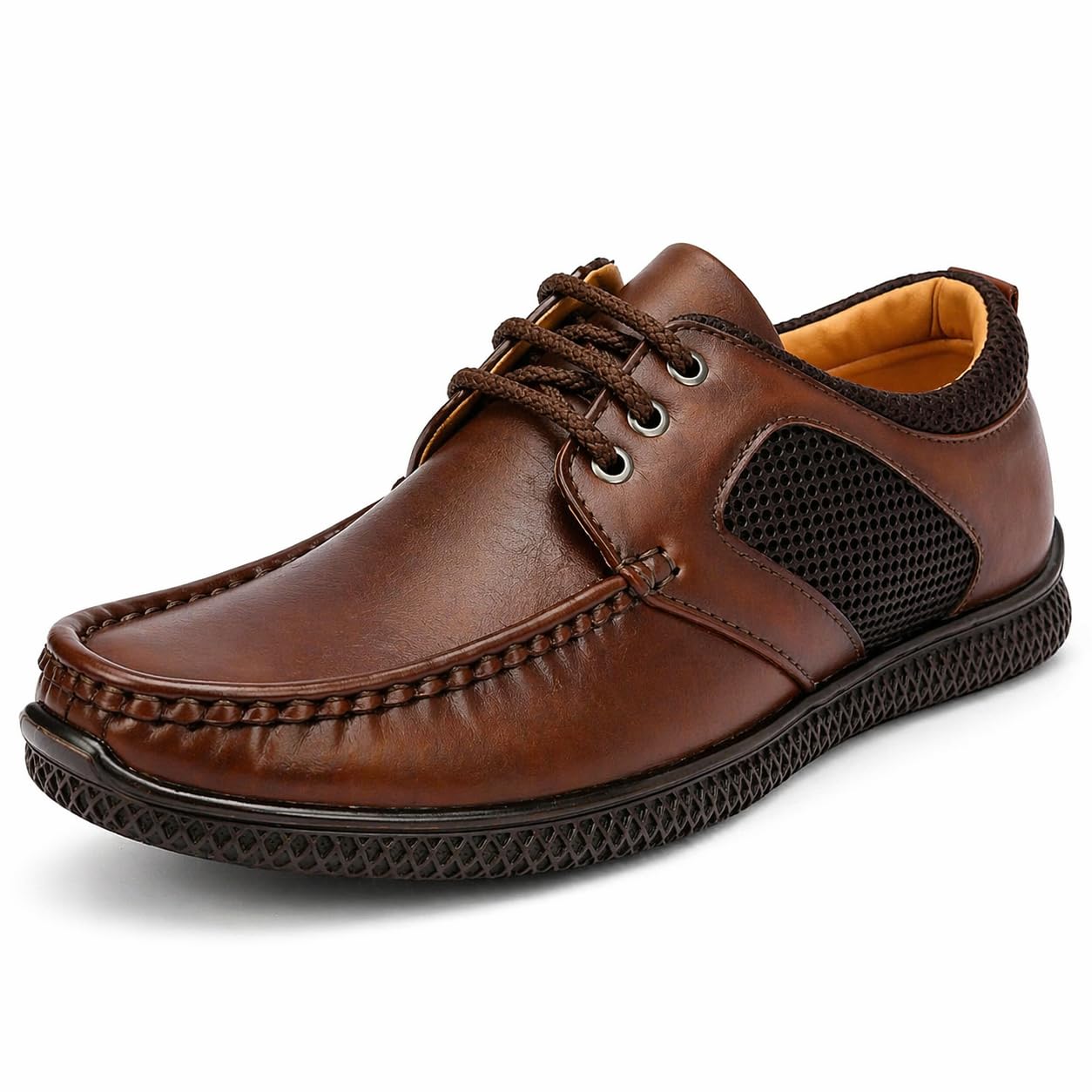Men’s Genuine Leather Casual Shoes | Comfortable Lace-Up Formal Loafers for Office Lightweight, Anti-Slip Sole, Stylish Brown Design | DT-picture-55