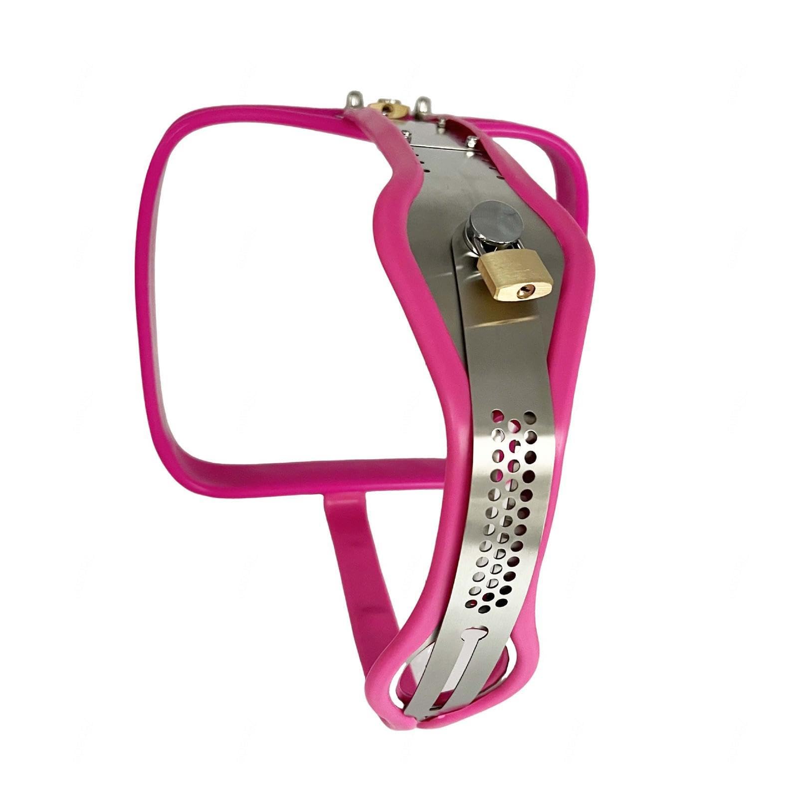 Chastity Belt Women Lock Keuschheitsgürtel Frau Metall Keuschheitsgürtel Für Damen Verstellbar Abschließbare Edelstahl Damen,pink-60-90cm