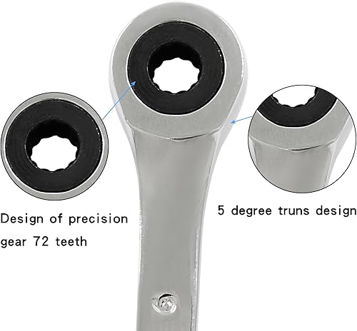 Miniatura 4 de Piutouyar 2 llaves de trinquete de 0.236 pulgadas, llave de trinquete métrica profesional para reparación de proyectos (movimiento de 5 y 72 dientes)