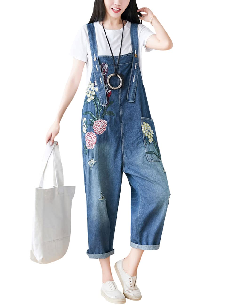 Tuta da donna con cinturino regolabile, tutine larghe in denim, salopette jeans pantaloni
