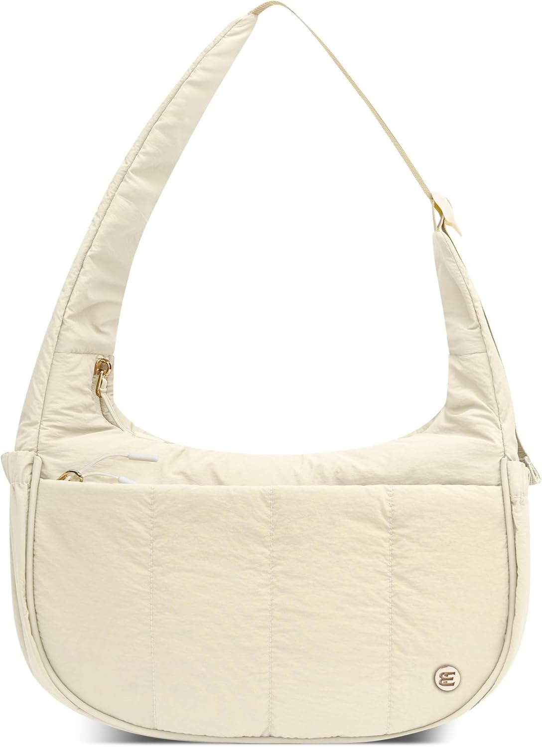 Puffer Crescent Shoulder Bag for Women, Small Nylon Puffy Quilted Shoulder Purse with Adjustable Strap & Multiple Pockets