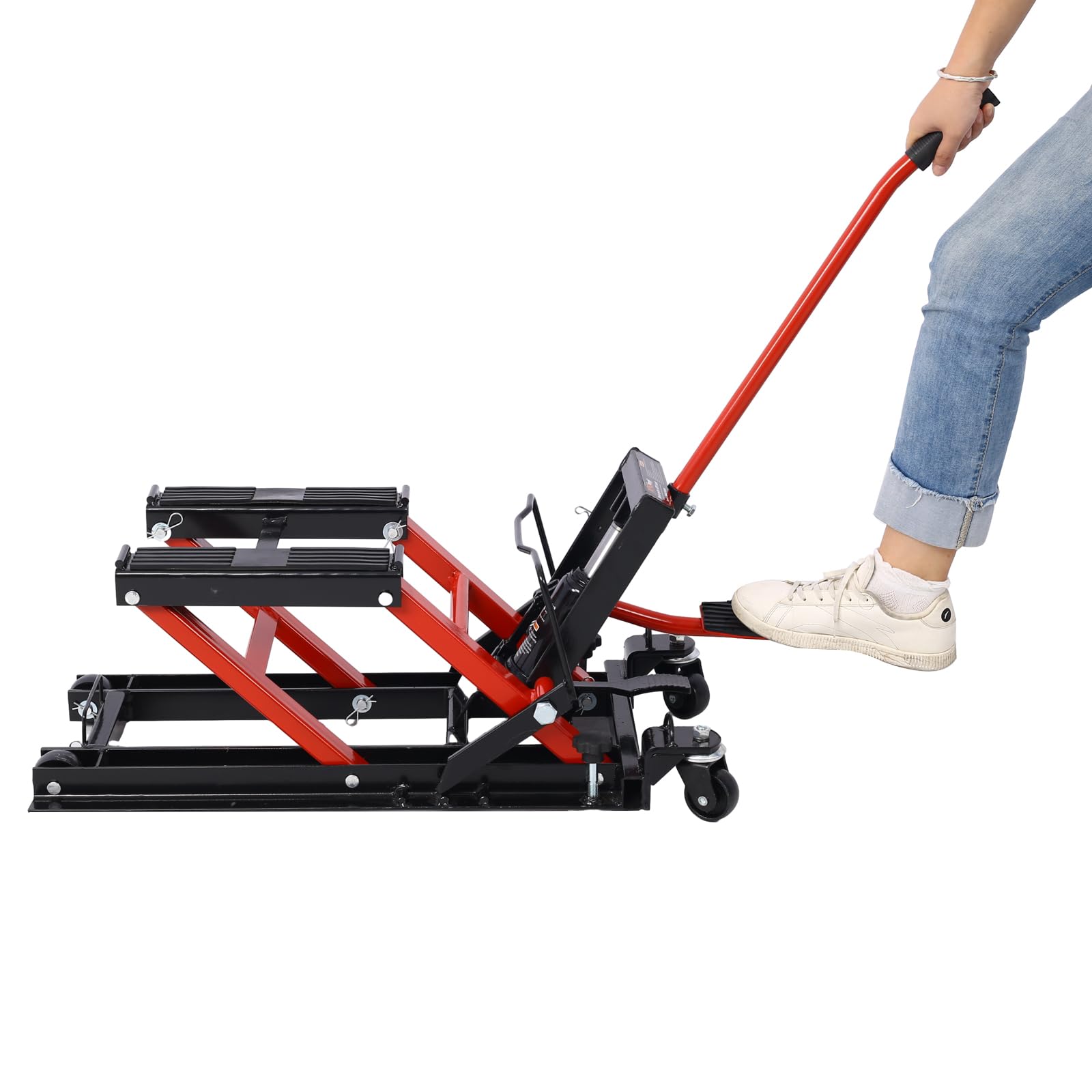 1500 LBS Capacity ATV Scissor Lift Jack, Portable Motorcycle Lift Table with 4 Wheels,Lifting Hydraulic Foot-Operated Hoist Stand for Motorcycle ATV UTV Powersports