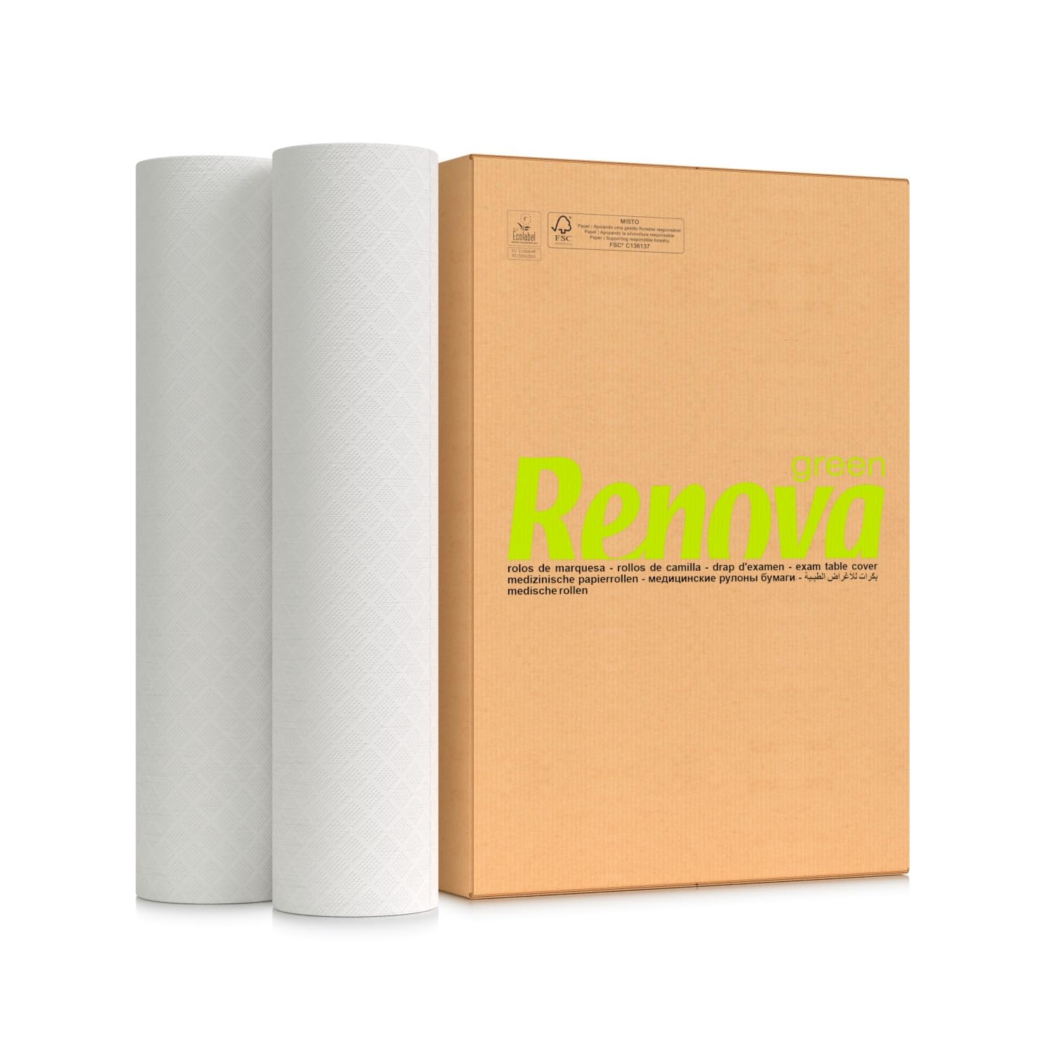 Rollos Camilla Renovagreen I 9 rollos de 60 metros I 500mm de ancho I 1 Capa I Certificado Ecolabel