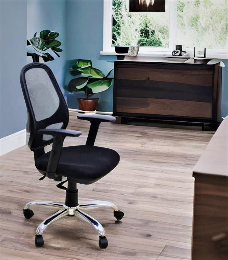 ACTIVE PLUS | PAN NET PRO Ergonomic Office Chair, Study, REVOLVING, Computer Chair Best for Work from Home Executive Chrome Metal Base (Black) with ONE Year Warranty