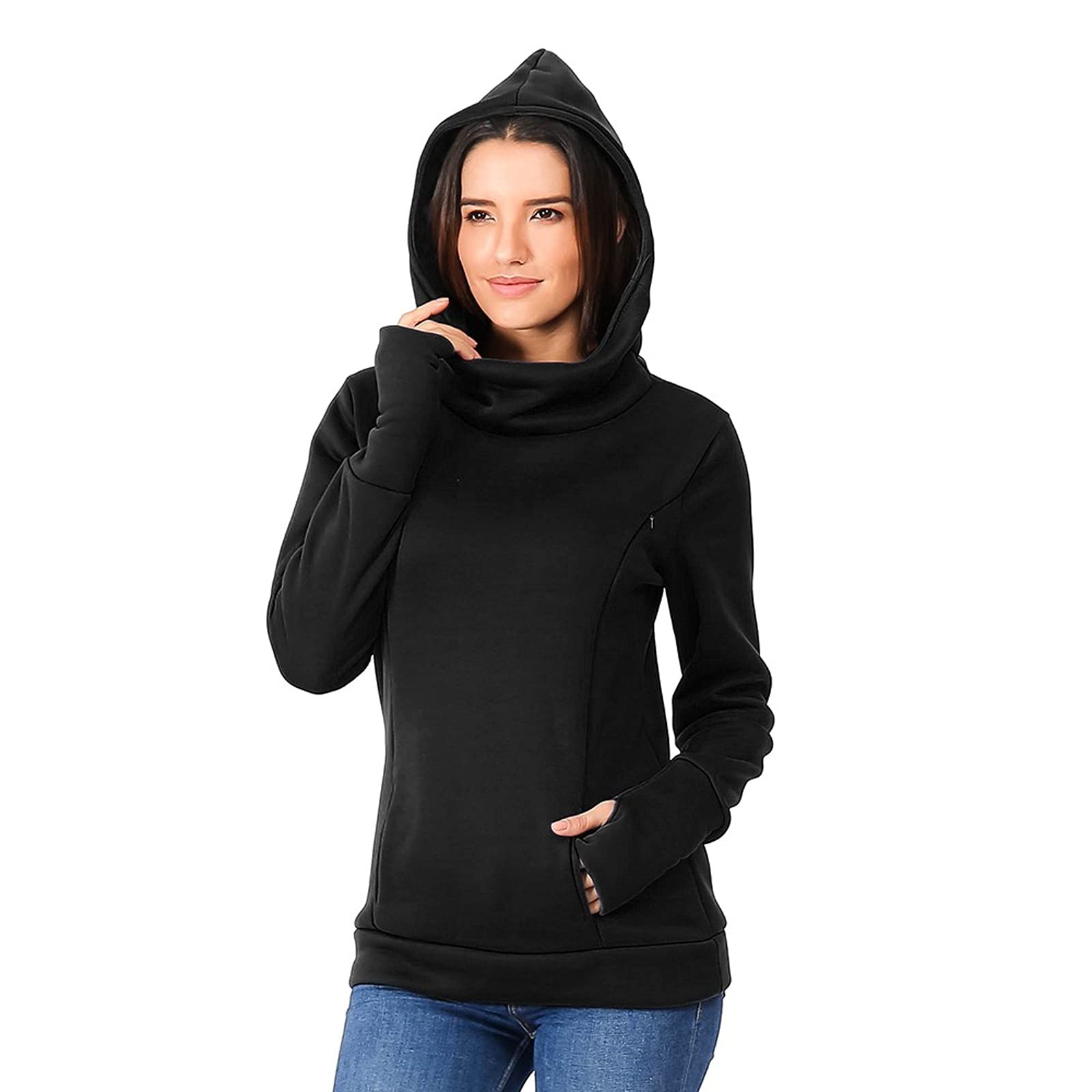 Generisch Umstands-Hoodie Damen Stillärmel Langarm Sweatshirt Kapuzenbluse zum Stillen Bequeme Schwangerschaftsmode