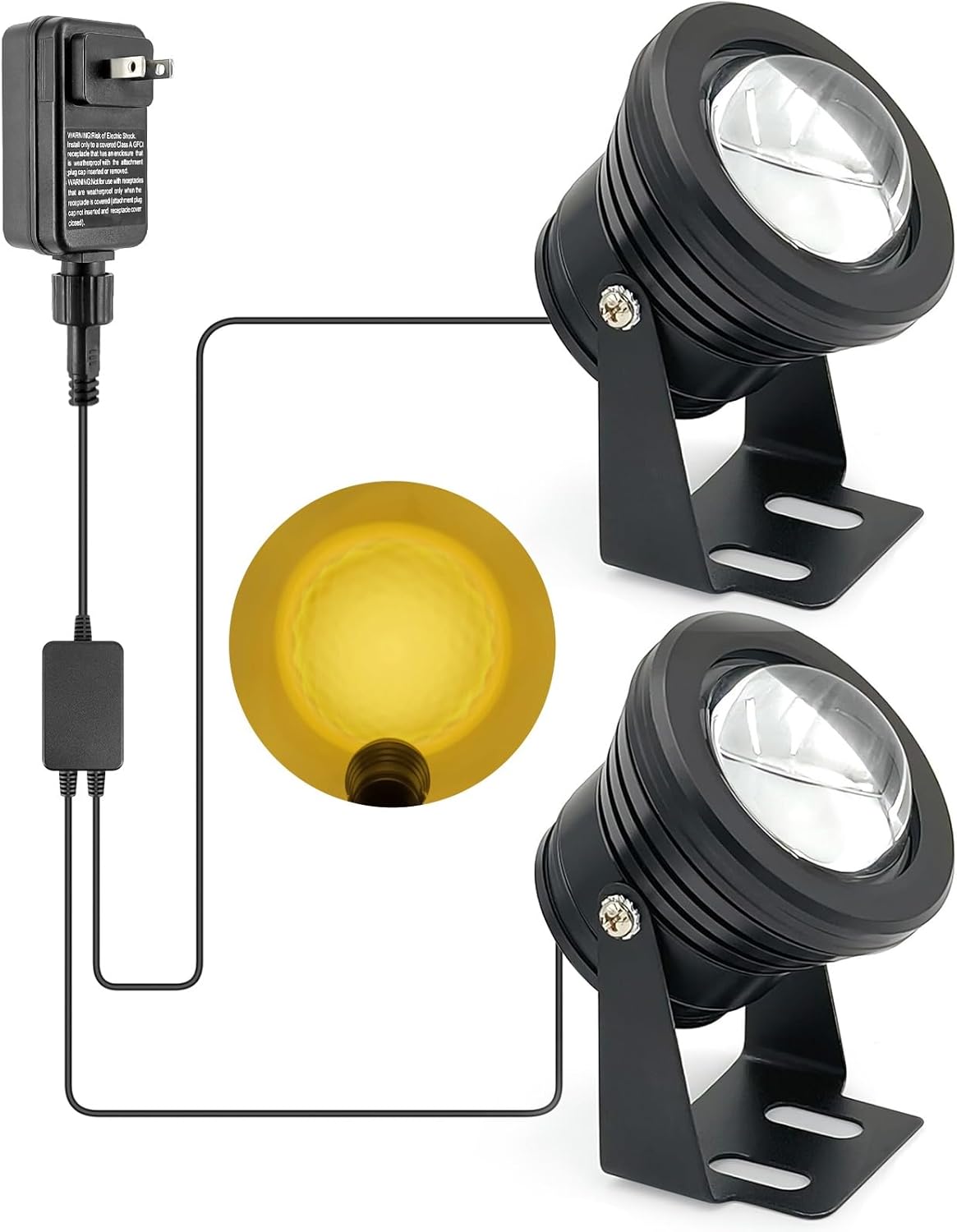 Warm White Pond Lights, Outdoor 10 Ft Cord Underwater Light 12W IP68 Waterproof Garden Lights Spotlight for Lawn Decorative Lamp 3000K Warm White Spotlights with US Plug 2 Lights