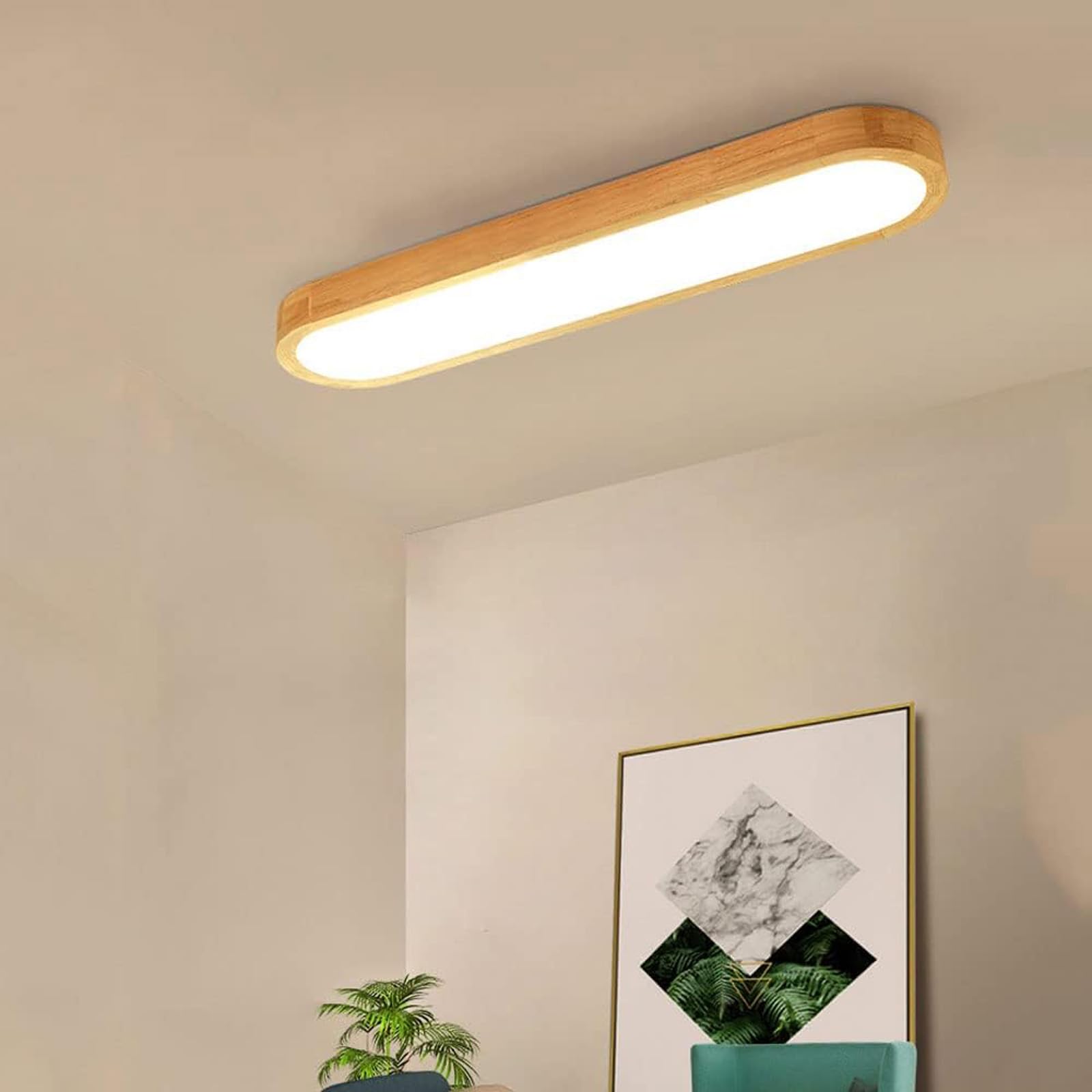 LED Lámpara de Techo con Mando a Distancia Regulable Moderno Plafon de Techo 3000K-6500K Minimalista Metal Lamparas Techo para Dormitorio Sala de Estar Pasillo Restaurante (Madera Oscura,120cm)