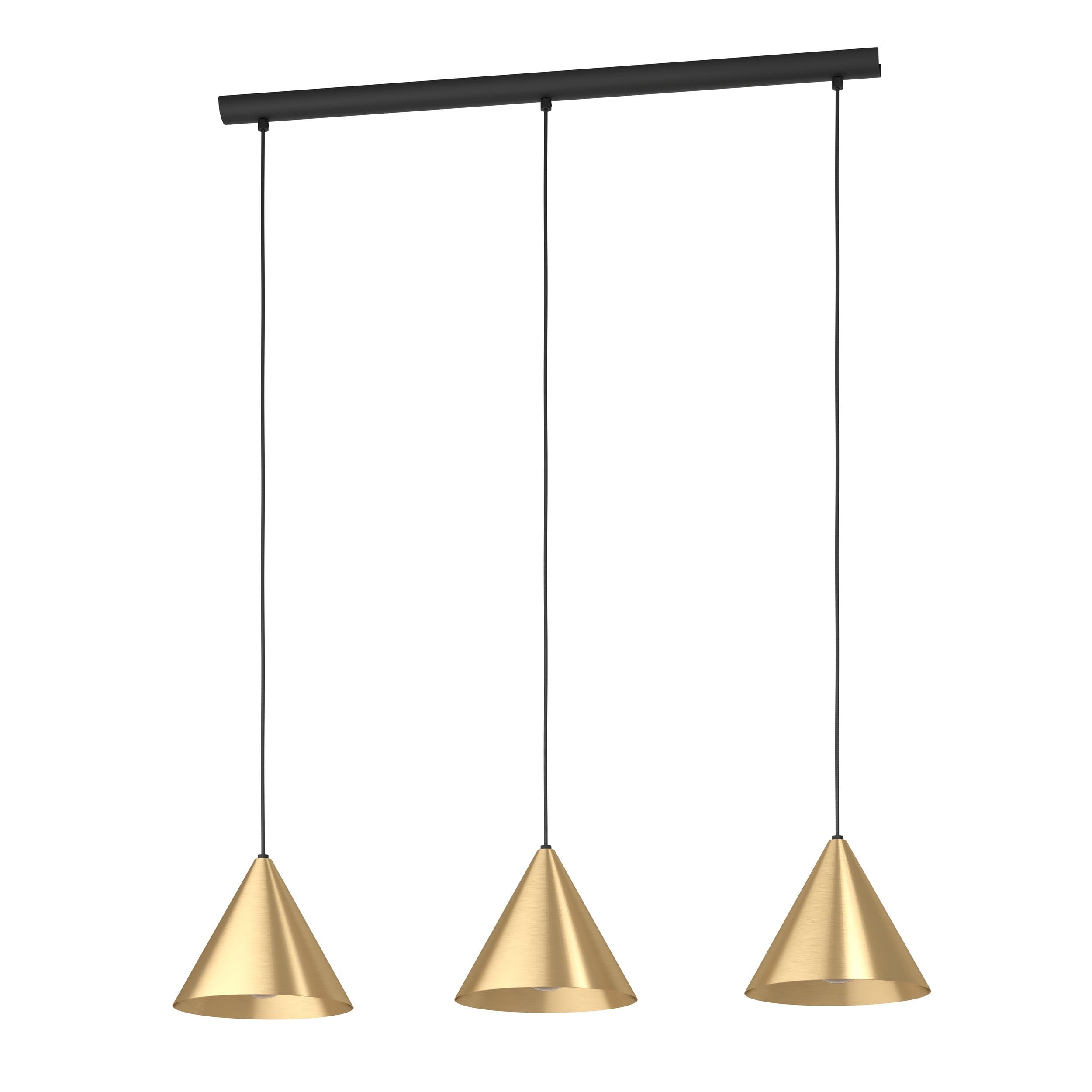 Eglo Light/Gold/Black Narices Triple Drop Linear Pendant With Brushed Brass Shades With